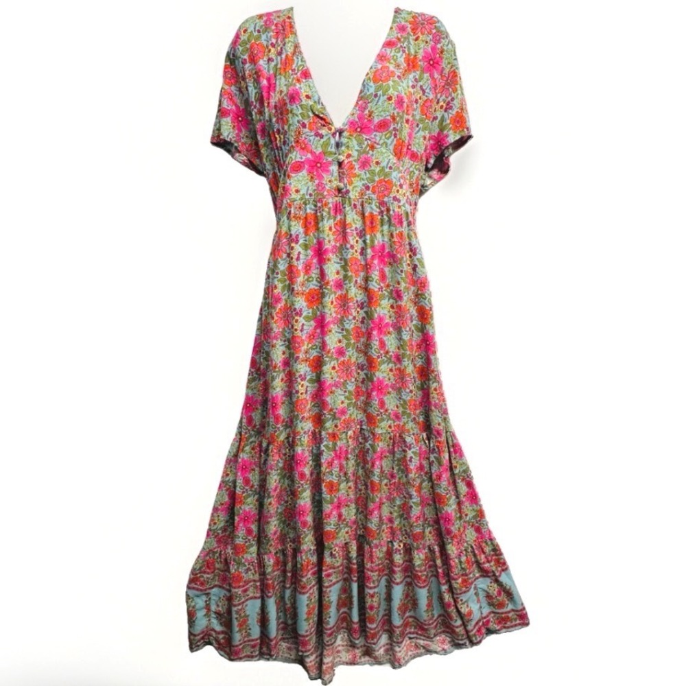Natural Life Evangeline Maxi Dress Women XL Floral Boho Tiered V-Neck Pockets - Picture 4 of 13